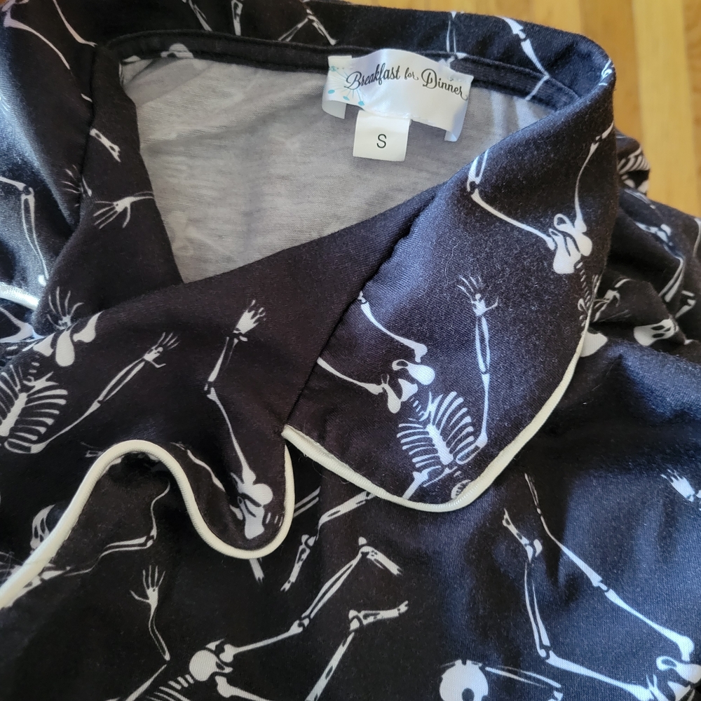 Black Skeleton Print Halloween Spooky Nightgown - Picture 5 of 8